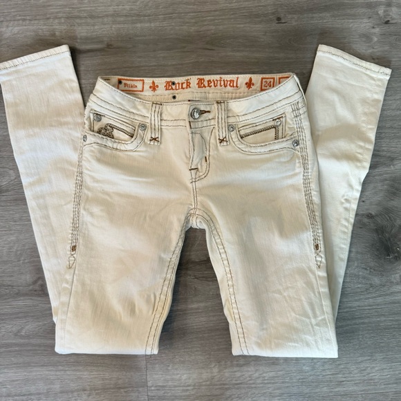 Rock Revival Denim - Rock Revival White Embellished Pilkin Skinny Jeans New Size 24 Waist